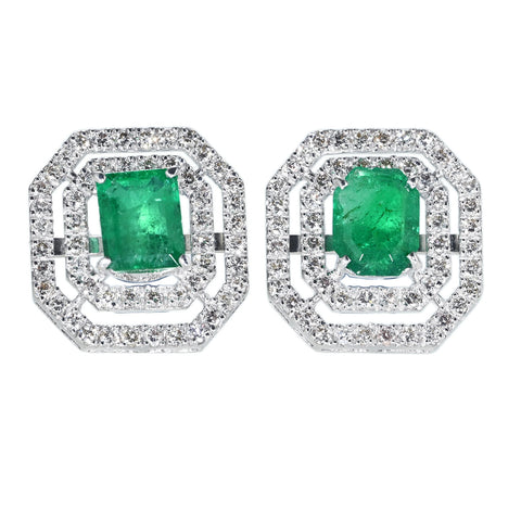【中古】K18WG EMERALD EARRINGS エメラルドピアス E2.05ct E1.45ct D1.06ct D1.06ct 8.6g