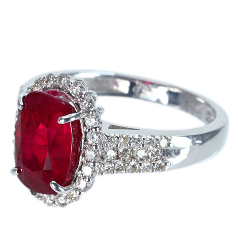 【中古】K18WG Myanmar RUBY RING ミャンマー（ビルマ）産 ルビーリング R4.00ct D0.55ct Pigeon Blood GRS鑑別書 4.9g