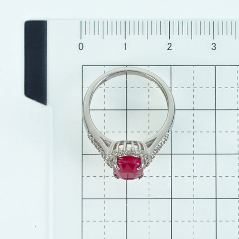 【中古】K18WG Myanmar RUBY RING ミャンマー（ビルマ）産 ルビーリング R4.00ct D0.55ct Pigeon Blood GRS鑑別書 4.9g