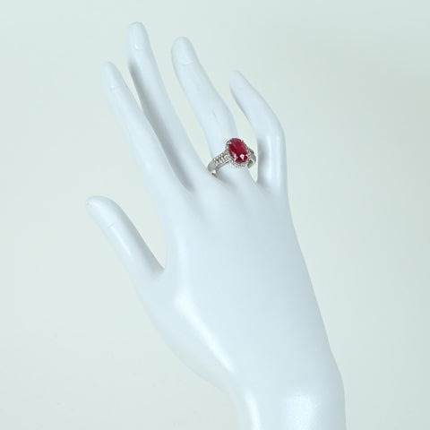 【中古】K18WG Myanmar RUBY RING ミャンマー（ビルマ）産 ルビーリング R4.00ct D0.55ct Pigeon Blood GRS鑑別書 4.9g