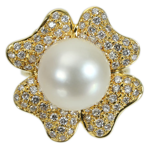 【中古】K18YG PEARL RING 白蝶南洋パールリング P12.2ｍｍ D1.80ct 11.3g #7