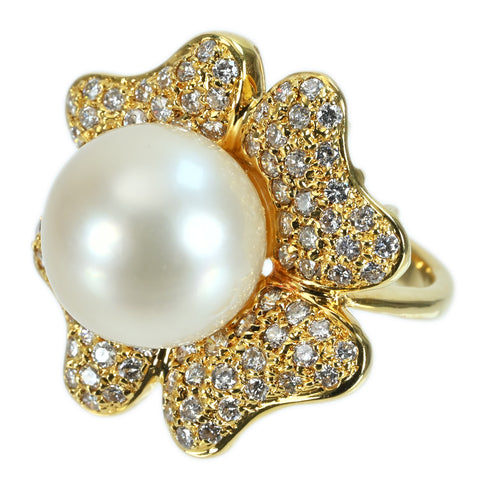 [Used] K18YG PEARL RING White South Sea Pearl Ring P12.2mm D1.80ct 11.3g #7 