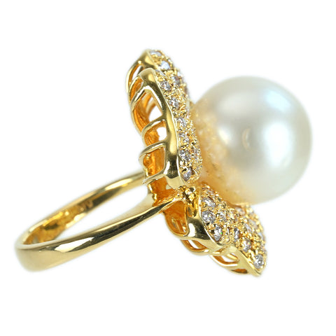 [Used] K18YG PEARL RING White South Sea Pearl Ring P12.2mm D1.80ct 11.3g #7 