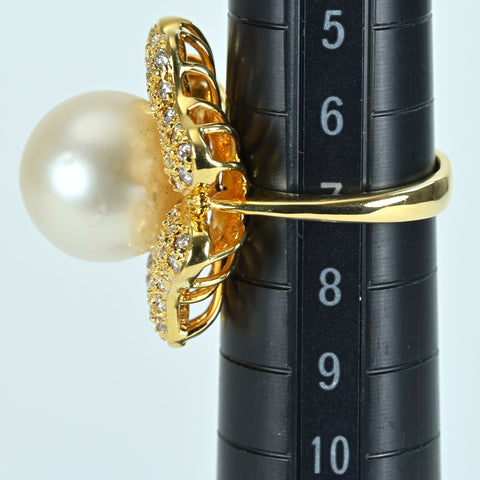 [Used] K18YG PEARL RING White South Sea Pearl Ring P12.2mm D1.80ct 11.3g #7 