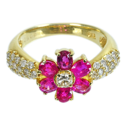 【中古】K18YG RUBYルビーリング R1.46ct D0.52ct 4.7g 12