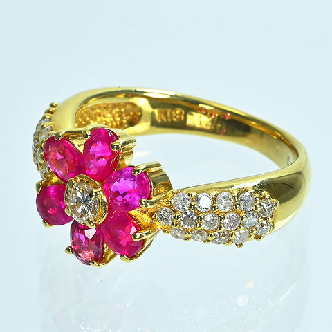 【中古】K18YG RUBYルビーリング R1.46ct D0.52ct 4.7g 12