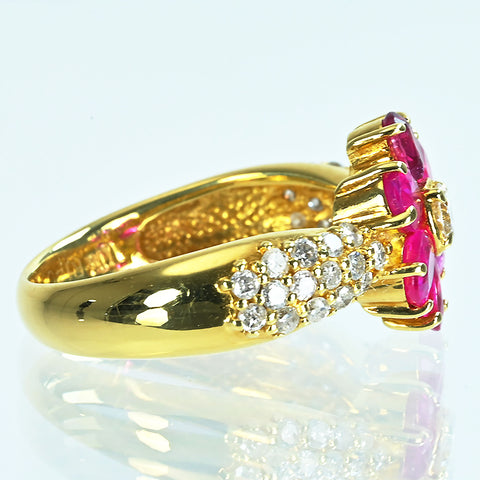 【中古】K18YG RUBYルビーリング R1.46ct D0.52ct 4.7g 12