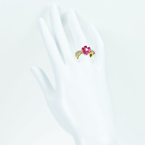 【中古】K18YG RUBYルビーリング R1.46ct D0.52ct 4.7g 12