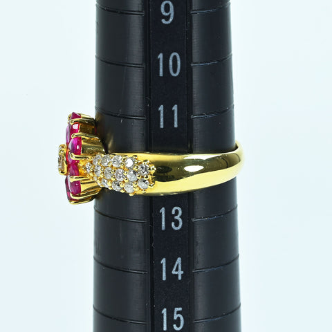 【中古】K18YG RUBYルビーリング R1.46ct D0.52ct 4.7g 12