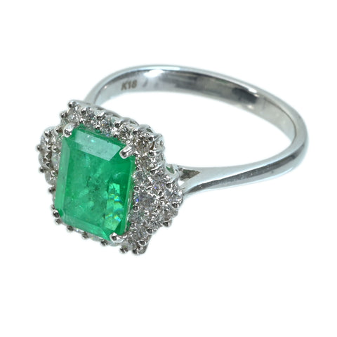 【中古】 K18WG EMERALDエメラルドリング E2.18ct D0.55ct 4.4g #13.5