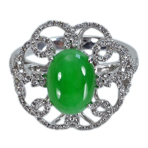 【中古】K18WG JADEITE ヒスイリング J3.56ct D0.48ct 6.2g #15.5