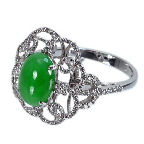 【中古】K18WG JADEITE ヒスイリング J3.56ct D0.48ct 6.2g #15.5