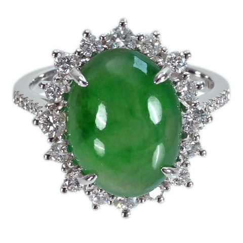 【中古】 K18WG JADEITEヒスイリング J6.47ct D0.76ct 6.1g #14