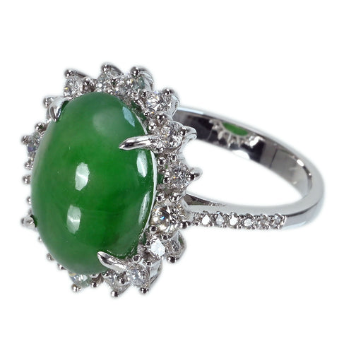 【中古】 K18WG JADEITEヒスイリング J6.47ct D0.76ct 6.1g #14