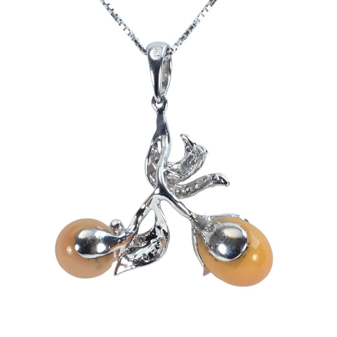 Pre-owned K18WG Conch Pearl Necklace, Conch Pearl Pendant Necklace, CP 6.37ct, D 0.29ct, 5.6g 