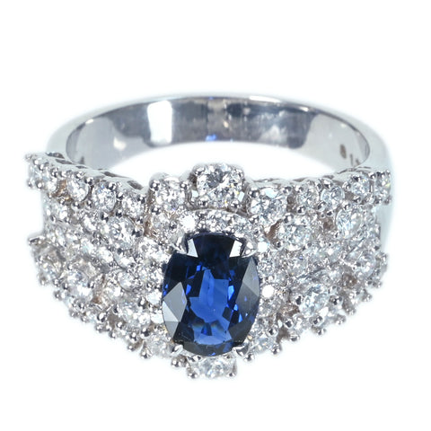 【中古】K18WG SAPPHIRE サファイアリング S1.25ct D1.19ct 5.5g #14
