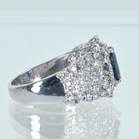 【中古】K18WG SAPPHIRE サファイアリング S1.25ct D1.19ct 5.5g #14