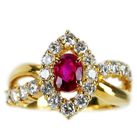 【中古】K18YG RUBY ルビーリング R0.59ct D1.00ct 6.9g #12