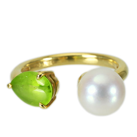 【中古】K18YG PEARL/PERIDOT RING パール/ペリドットリング P8.0mm 1.36ct 4.3g #12