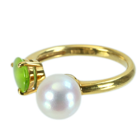 【中古】K18YG PEARL/PERIDOT RING パール/ペリドットリング P8.0mm 1.36ct 4.3g #12