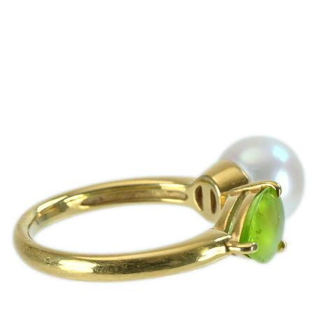 【中古】K18YG PEARL/PERIDOT RING パール/ペリドットリング P8.0mm 1.36ct 4.3g #12
