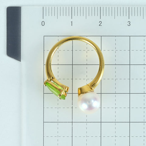 【中古】K18YG PEARL/PERIDOT RING パール/ペリドットリング P8.0mm 1.36ct 4.3g #12
