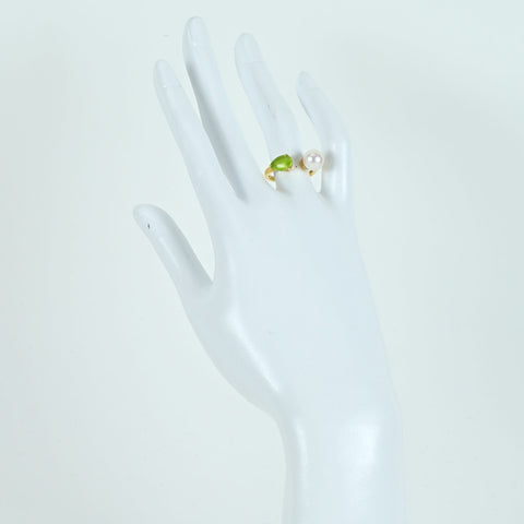 【中古】K18YG PEARL/PERIDOT RING パール/ペリドットリング P8.0mm 1.36ct 4.3g #12