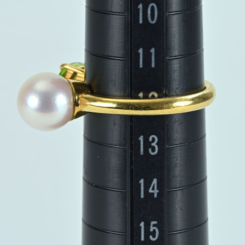 【中古】K18YG PEARL/PERIDOT RING パール/ペリドットリング P8.0mm 1.36ct 4.3g #12