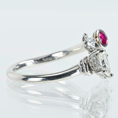 【中古】K18WG DIAMOND ダイヤモンド・ルビーリング 0.886ct Iカラー SI2クラス 中央宝石研究所ソD0.57ct R0.29ct 6.0g  #13