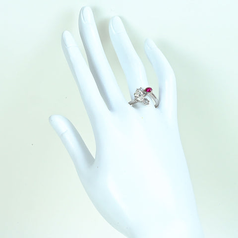 【中古】K18WG DIAMOND ダイヤモンド・ルビーリング 0.886ct Iカラー SI2クラス 中央宝石研究所ソD0.57ct R0.29ct 6.0g  #13