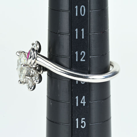 【中古】K18WG DIAMOND ダイヤモンド・ルビーリング 0.886ct Iカラー SI2クラス 中央宝石研究所ソD0.57ct R0.29ct 6.0g  #13