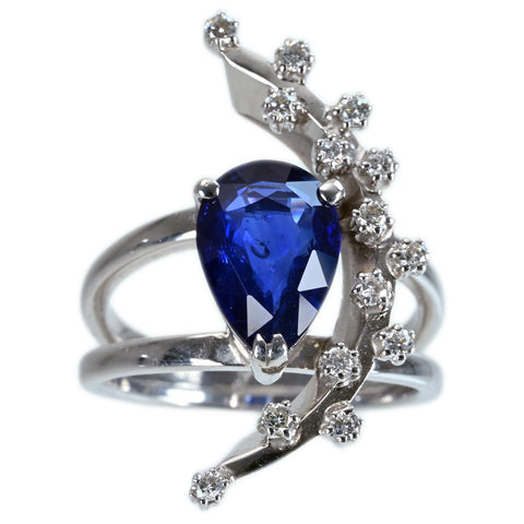 【中古】K18WG SAPPHIRE RING スリランカ産サファイアリング S3.19ct D0.28ct Royal Blue AIGS鑑別書 8.3g #13