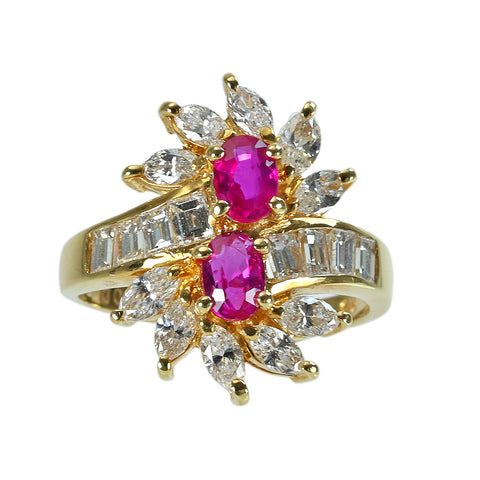 【中古】K18YG RUBYルビーリング R0.90ct D1.40ct 4.8g #12.5