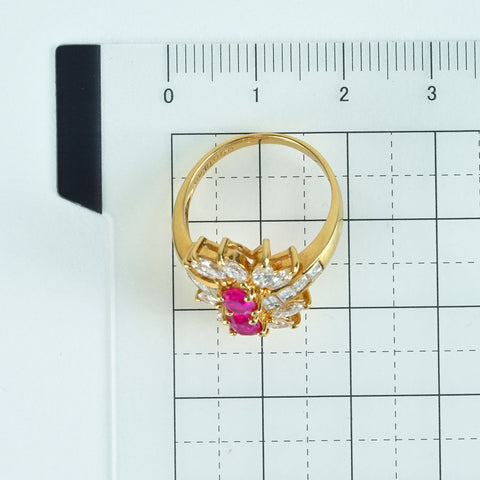 【中古】K18YG RUBYルビーリング R0.90ct D1.40ct 4.8g #12.5