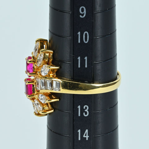 【中古】K18YG RUBYルビーリング R0.90ct D1.40ct 4.8g #12.5