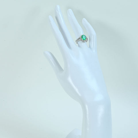 【中古】K18WG EMERALD エメラルドリング E1.51ct D0.55ct 4.1g #10.5