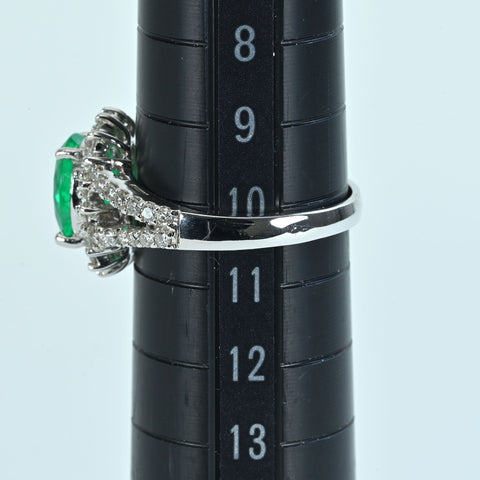 【中古】K18WG EMERALD エメラルドリング E1.51ct D0.55ct 4.1g #10.5