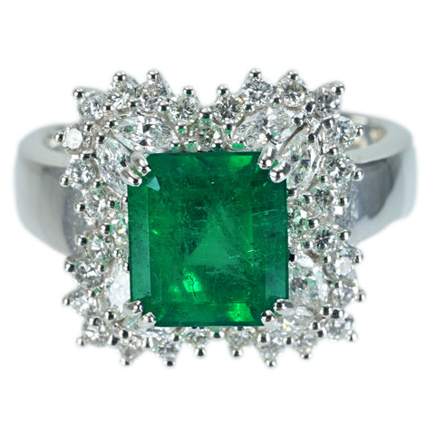 【中古】K18WG EMERALD RINGエメラルドリング E2.74ct D0.87ct 7.2g #13