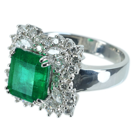 【中古】K18WG EMERALD RINGエメラルドリング E2.74ct D0.87ct 7.2g #13