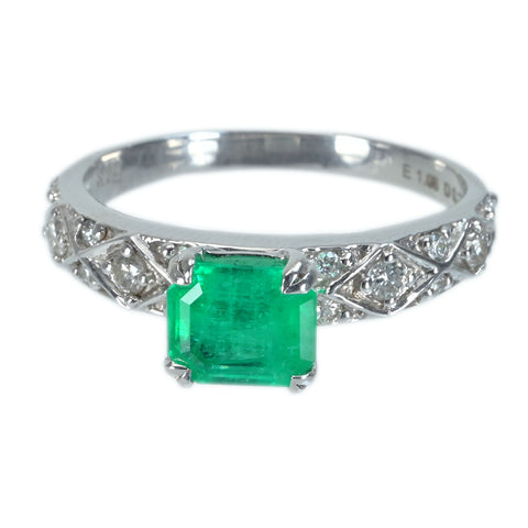 【中古】K18WG EMERALDエメラルドリング E1.08ct D0.27ct 3.8g #15
