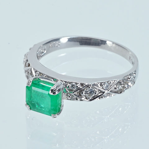 【中古】K18WG EMERALDエメラルドリング E1.08ct D0.27ct 3.8g #15
