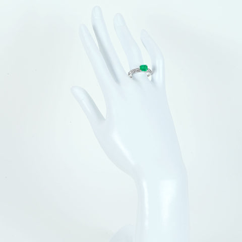 【中古】K18WG EMERALDエメラルドリング E1.08ct D0.27ct 3.8g #15