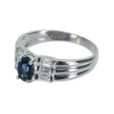 【中古】PT900 SAPPHIREサファイアリング S0.71ct D0.17ct 5.0g #14