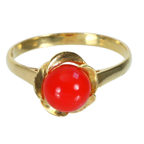 【中古】K18YG CORAL丸玉サンゴリング 6.6mm 2.2g #