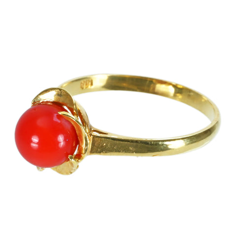 【中古】K18YG CORAL丸玉サンゴリング 6.6mm 2.2g #