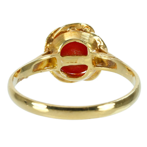 【中古】K18YG CORAL丸玉サンゴリング 6.6mm 2.2g #