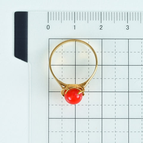 【中古】K18YG CORAL丸玉サンゴリング 6.6mm 2.2g #