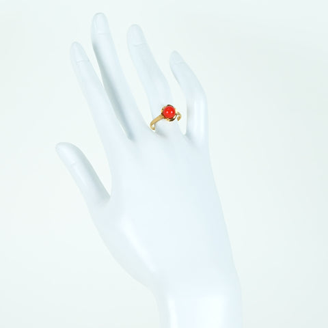 【中古】K18YG CORAL丸玉サンゴリング 6.6mm 2.2g #