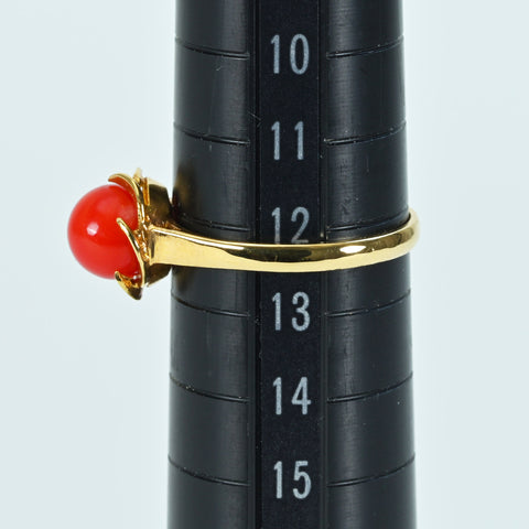 【中古】K18YG CORAL丸玉サンゴリング 6.6mm 2.2g #