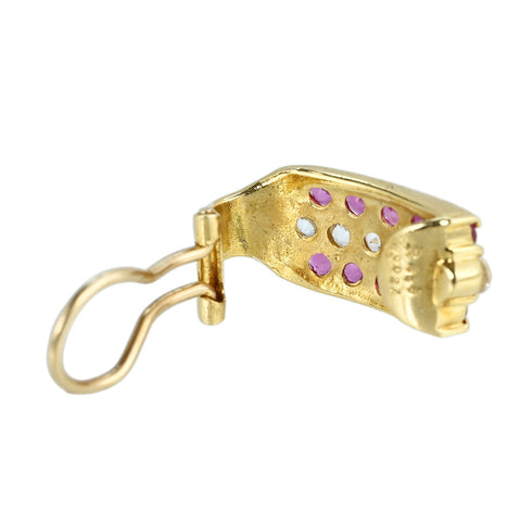 【中古】K18YG RUBY EARRINGS ルビー・ホワイトサファイアイヤリング R0.96ct WS0.54ct 3.7g